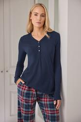 LTS Tall Navy Blue Cotton Waffle Pyjama Top | Long Tall Sally 1