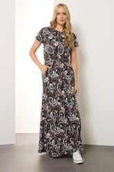 LTS Tall Black Paisley Shirred Waist Maxi Dress | Long Tall Sally 2