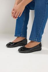 Black Patent Ballet Pumps In Wide E Fit | Yours Clothing 3