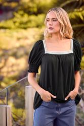 LTS Tall Women's Black Textured Square Neck Top | Long Tall Sally 1