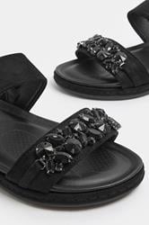 Black Diamante Stone Embellished Sandals In Extra Wide EEE Fit | Yours Clothing 5