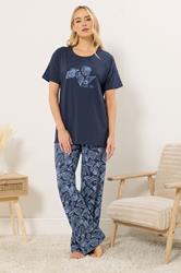 LTS Tall Women's Navy Blue 'Coastal Calm' Slogan Pyjama Set | Long Tall Sally 1