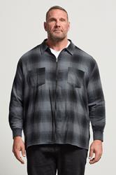 KAM Big & Tall Navy Blue Zip Through Quilted Check Overshirt | BadRhino 1