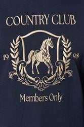 LTS Tall Women's Navy Blue 'Country Club' Embroidered Slogan Sweatshirt | Long Tall Sally 4