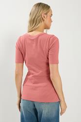 LTS Tall Coral Pink Ribbed Short Sleeve Henley Top | Long Tall Sally 3