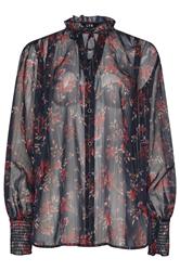 LTS Tall Navy Blue Floral Print Frill Neck Blouse | Long Tall Sally 5