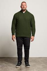 BadRhino Big & Tall Dark Green Cable Knit Quarter Zip Jumper | BadRhino 2