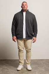 BadRhino Big & Tall Charcoal Grey Sherpa Lined Zip Through Cable Jumper | BadRhino 3