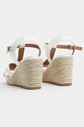 White Faux Leather T-Bar Wedge Sandals In Wide E Fit | Yours Clothing 4