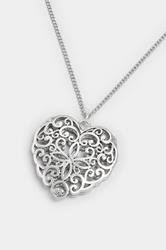 Silver Tone Filigree Heart Long Necklace | Yours Clothing 2