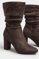 Chocolate Brown Faux Suede Ruched Block Heel Boots In Standard Fit | Yours Clothing 4