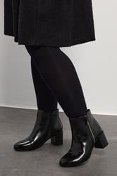 Black Faux Leather Block Heel Ankle Boots In Wide E Fit & Extra Wide EEE Fit | Yours Clothing 1