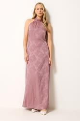 LTS Tall Women's Pink Jacquard Halterneck Maxi Dress | Long Tall Sally 3