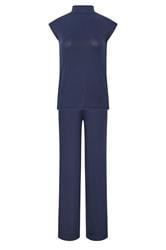 LTS Tall Set Navy Blue Ribbed Tie Back Top & Wide Leg Trousers