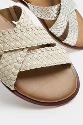 LTS Ivory White Faux Leather Woven Mule Sandals In Standard Fit | Long Tall Sally 5