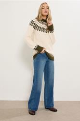 LTS Tall Ivory White & Green Fairisle Knitted Jumper | Long Tall Sally 2