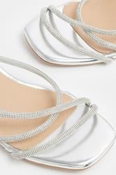 Silver Diamante Asymmetric Block Heels In Wide E Fit & Extra Wide EEE Fit | Yours Clothing 6