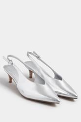 LTS Silver Pointed Slingback Kitten Heel | Long Tall Sally 2