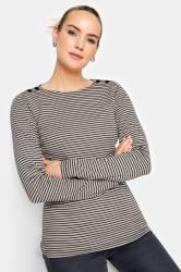 LTS Tall Women's Stone Brown Stripe Print Button T-Shirt | Long Tall Sally 1