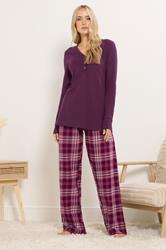 LTS Tall Burgundy Red Cotton Check Pyjama Bottoms | Long Tall Sally 1