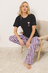 LTS Tall Women's Black 'Happy Hour' Cocktail Wide Leg Pyjama Set | Long Tall Sally 2