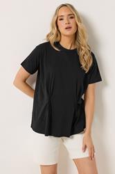 LTS Tall Women's Black Pleat Front Cotton T-Shirt | Long Tall Sally 3