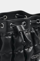 Black Faux Leather Quilted Bucket Bag | Yours Clothing 3