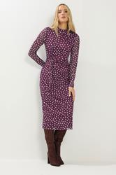 LTS Tall Berry Red Spot Mesh Long Sleeve Maxi Dress | Long Tall Sally 1