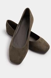 Chocolate Brown Faux Suede Square Toe Ballet Pumps In Extra Wide EEE Fit | Yours Clothing 4