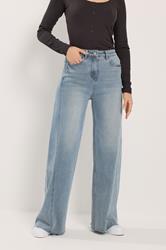 LTS Tall Women's Mid Blue Twist Seam Wide Leg Jeans | Long Tall Sally 2