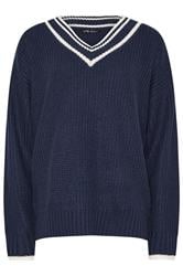 LTS Tall Navy Blue Contrast V-Neck Jumper | Long Tall Sally 6