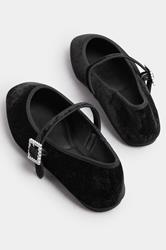 Black Velvet Diamante Buckle Mary Janes In Extra Wide EEE Fit | Yours Clothing 4