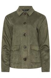 LTS Tall Women's Khaki Green Faux Suede Trucker Jacket | Long Tall Sally 1