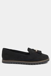 Black Faux Suede Tassel Slip On Loafers In Wide E Fit | Yours Clothing 2