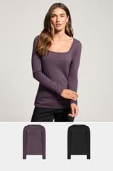 LTS Tall 2 PACK Purple & Black Square Neck Tops | Long Tall Sally 1