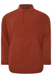 BadRhino Big & Tall Henna Red Cable Knit Polo Shirt | BadRhino 1