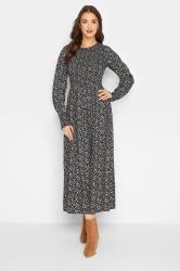 LTS Tall Women's Black Ditsy Shirred Midi Dress | Long Tall Sally 2