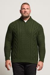 BadRhino Big & Tall Dark Green Cable Knit Quarter Zip Jumper | BadRhino 1