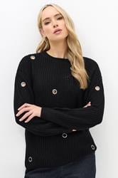 LTS Tall Black Knitted Eyelet Jumper | Long Tall Sally 1