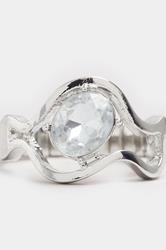 Silver Tone Diamante Twist Stretch Ring | Yours Clothing 2