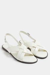 White Faux Leather Cross Over Strap Sandals In Wide E Fit | Yours Clothing 1