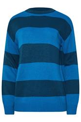 LTS Tall Blue Knitted Stripe Crew Neck Jumper | Long Tall Sally 5
