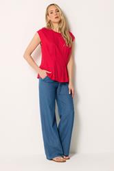 LTS Tall Women's Red Pleated Peplum Top | Long Tall Sally 2