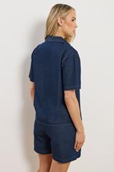 LTS Tall Women's Indigo Blue Denim Short Sleeve Cotton Shirt | Long Tall Sally 5
