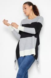 LTS Tall Women's Grey Stripe Hanky Hem Soft Touch Jumper | Long Tall Sally 1