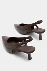 Chocolate Brown Croc Embossed Sling Back Heels In Wide E Fit | Yours Clothing 4