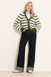 LTS Tall Green Knitted Stripe Button Cardigan | Long Tall Sally 2