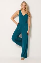 LTS Tall Women's Teal Blue Cowl Neck Wide Leg Jumpsuit | Long Tall Sally 1