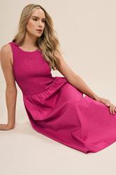 LTS Tall Hot Pink Cotton Shirred Full Skirt Midaxi Dress | Long Tall Sally 3