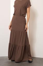 LTS Tall Chocolate Brown Textured Tiered Maxi Skirt | Long Tall Sally 2